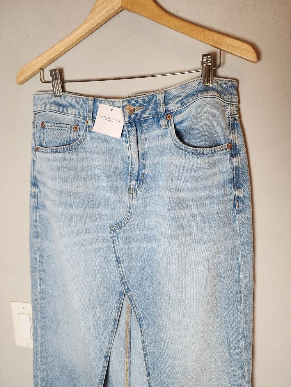 NWT American Eagle Drape Denim Midi Maxi Skirt Front Slit Size 6 (Runs Big?)